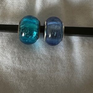Blue Murano Glass Beads - Fits Pandora Bracelets set of 2